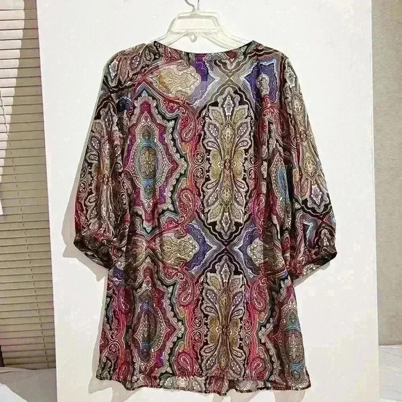 Nicole by Nicole Miller Top Blouse Chiffon Womens Size Large Sheer Geometric - Picture 3 of 14